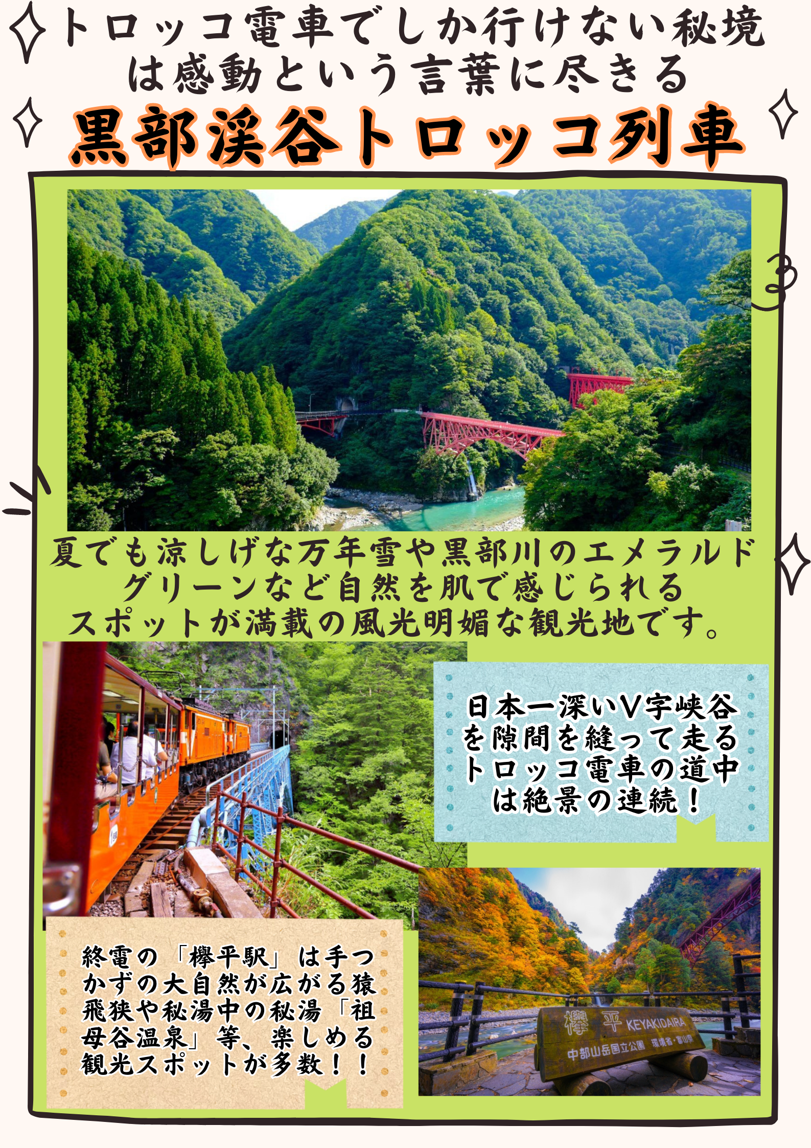 黒部峡谷鉄道トロッコ列車(イメージ)