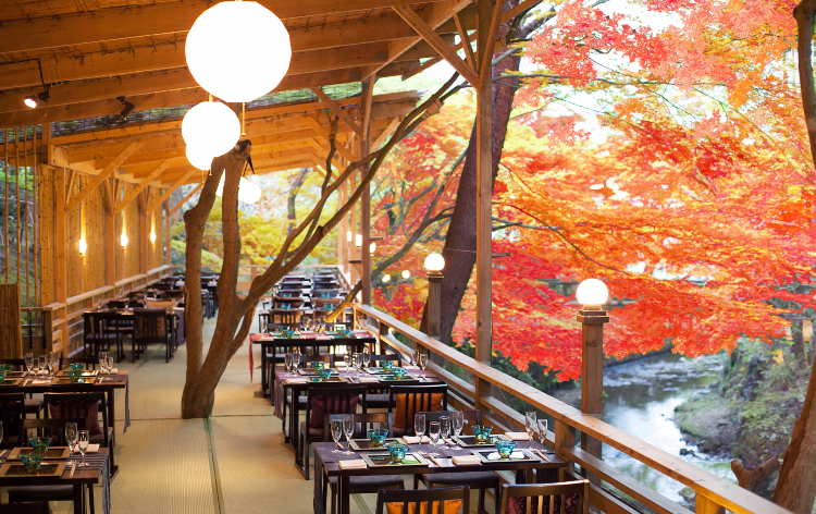 しょうざんリゾート京都 渓涼床の紅葉(イメージ)　※紅葉の見頃は11月中旬から12月上旬