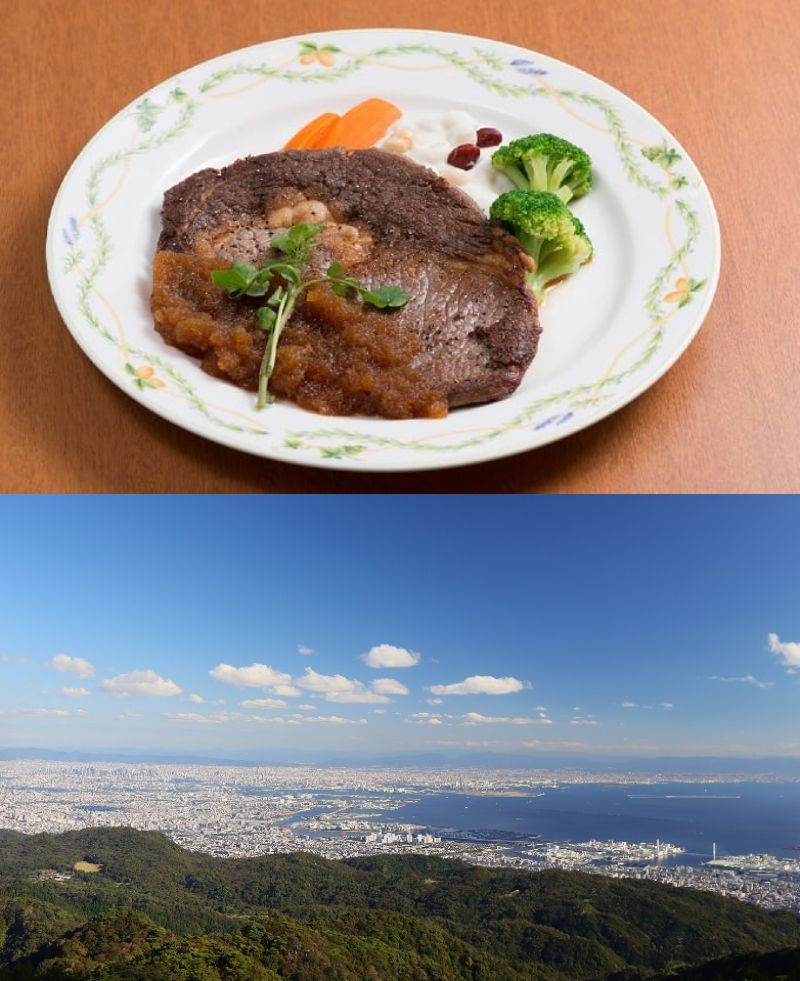 昼食（一人前イメージ）とレストランからの眺望（イメージ）